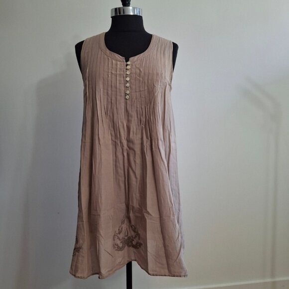 Pin Tuck Smock Dress Size M Cotton Batiste Lined Sleeveless Embroidered Light - Picture 2 of 15